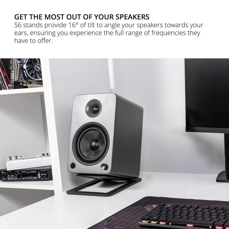 Kanto S6 Tilted Desktop Speaker Stands for Large Bookshelf Speakers & Full-Size 5â€-7â€ Studio Monitors | Supports 20 lbs | Damping Foam Padding | Â¼â€-20 Mounting | Pair | Black - Image 5